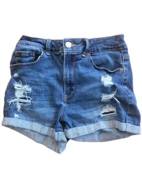 Wax Jean Shorts Women's Medium Distressed Roll-Hem Blue Denim Tomato Girl